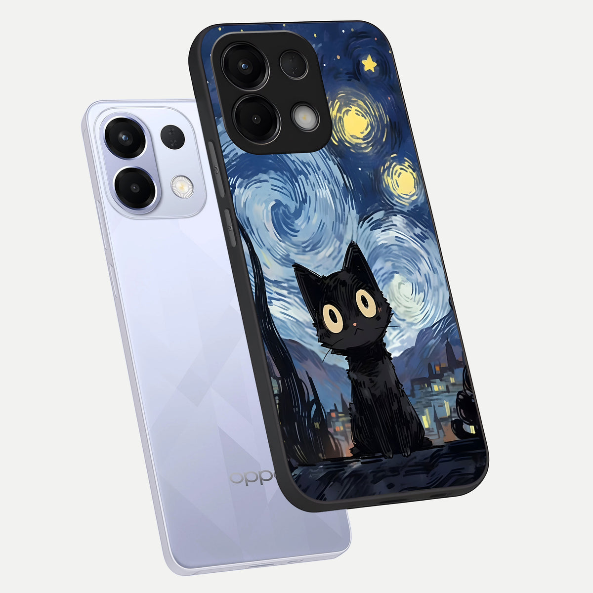  Van Gogh Cat phone case For Oppo K13 5G showing premium glass back cover with detailed artwork