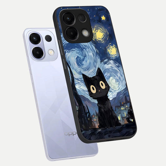  Van Gogh Cat phone case For Oppo K13 5G showing premium glass back cover with detailed artwork