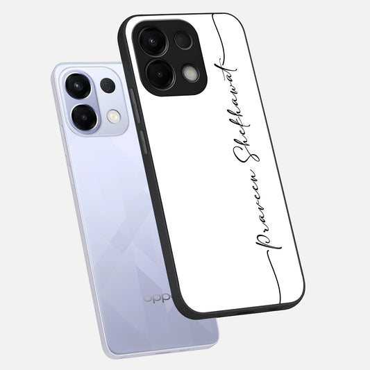  White Tune Custom Name phone case For Oppo K13 5G showing premium custom name glass back cover