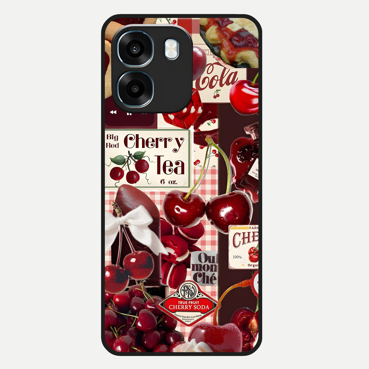  Aesthetic Cherry Tea Glass Case For Oppo K14 5G back cover – full design glossy printed glass finish