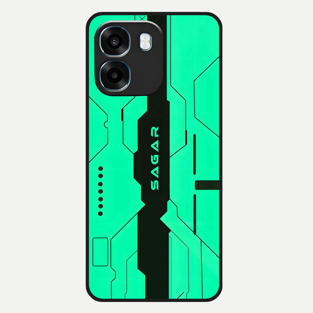  Aqua Tech CYBERPUNK Custom Name Glass Case For Oppo K14 5G back cover – full design glossy printed glass finish
