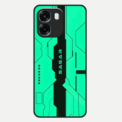  Aqua Tech CYBERPUNK Custom Name Glass Case For Oppo K14 5G back cover – full design glossy printed glass finish