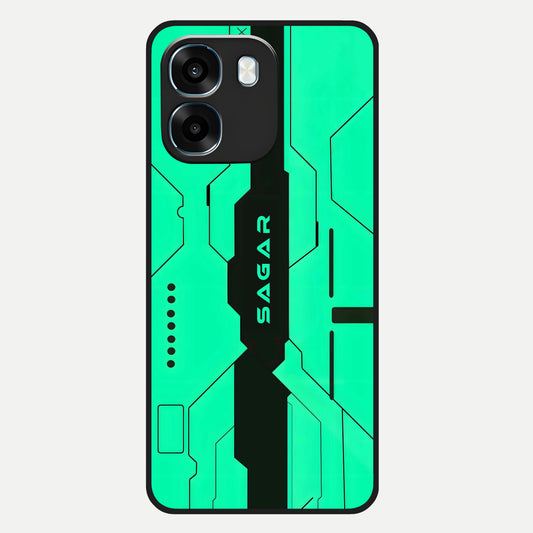  Aqua Tech CYBERPUNK Custom Name Glass Case For Oppo K14 5G back cover – full design glossy printed glass finish