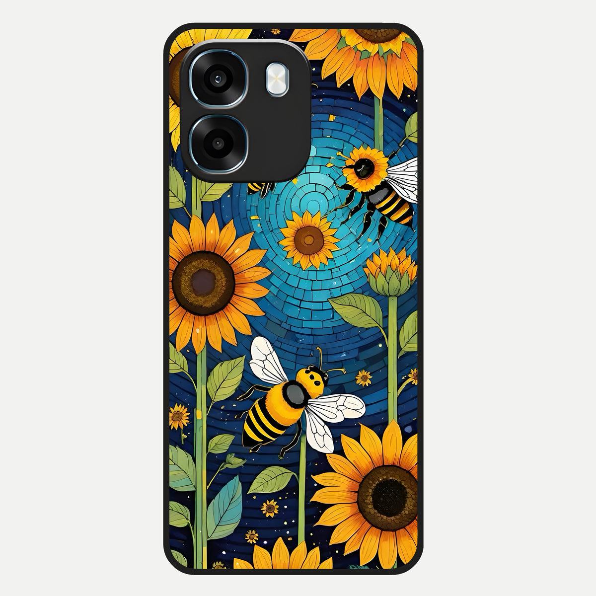 Bees And Sunflowers Glass Case For Oppo K14 5G back cover – full design glossy printed glass finish