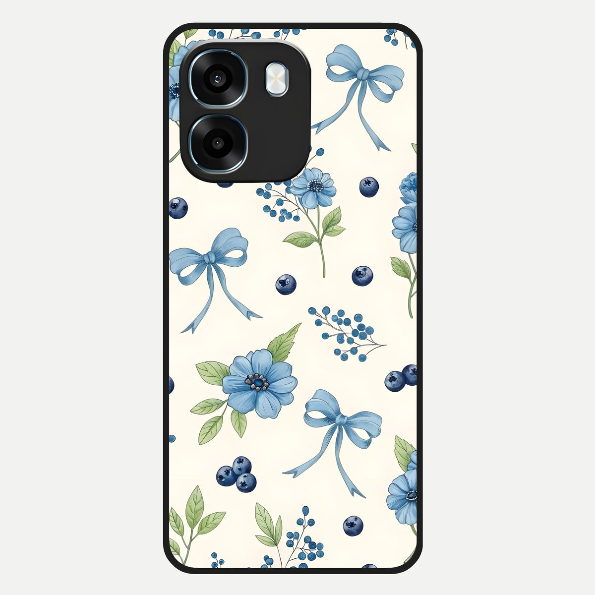  Blue Flower And Bow Glass Case For Oppo K14 5G back cover – full design glossy printed glass finish