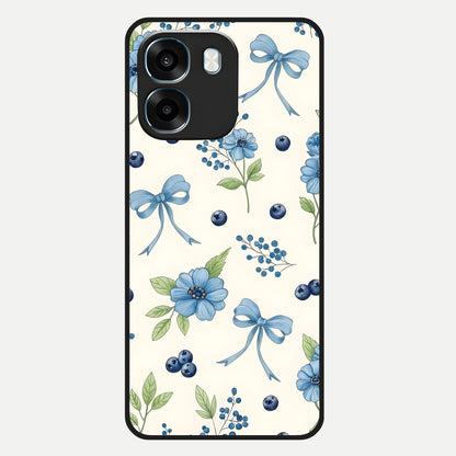  Blue Flower And Bow Glass Case For Oppo K14 5G back cover – full design glossy printed glass finish