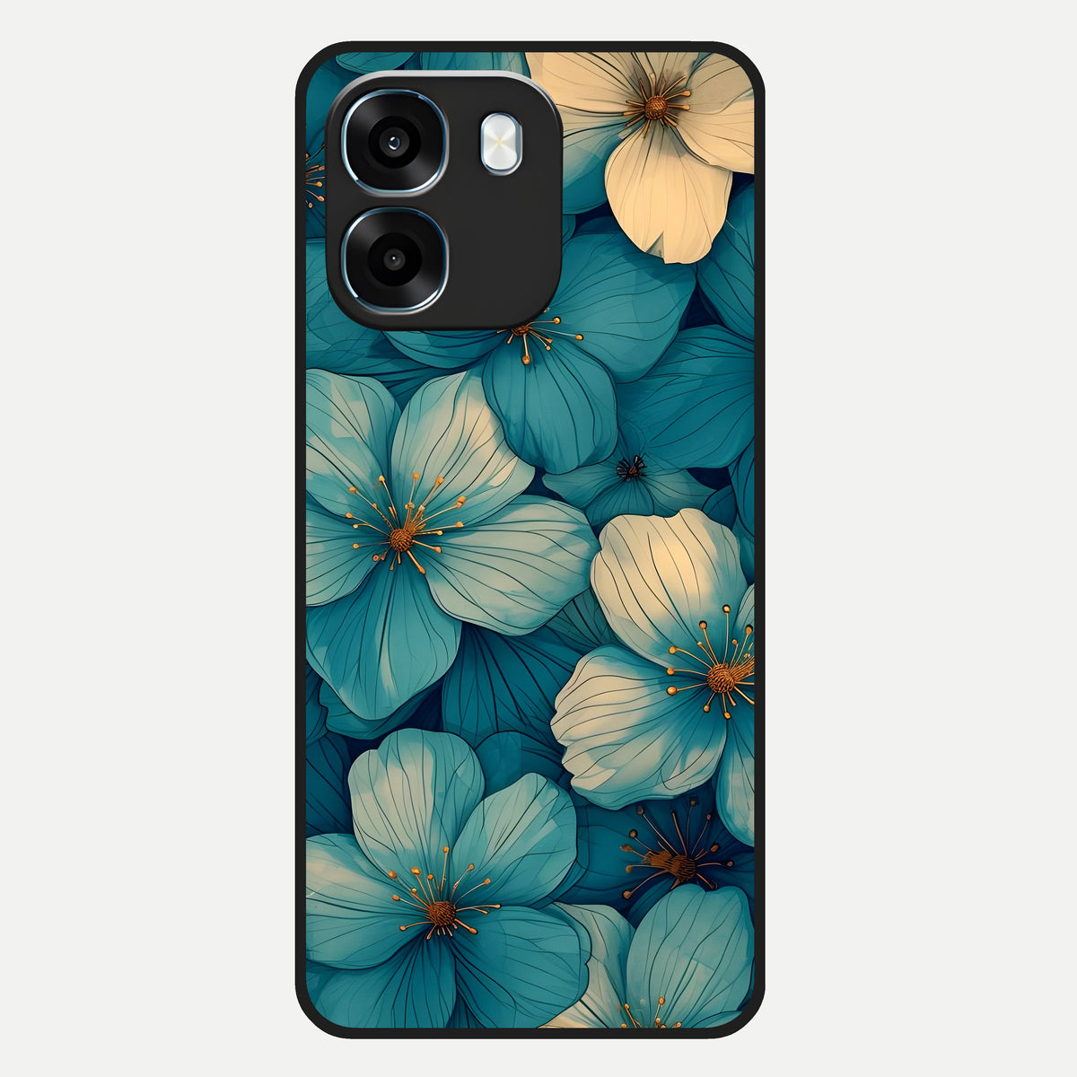  Blue Shade Floral Glass Case For Oppo K14 5G back cover – full design glossy printed glass finish