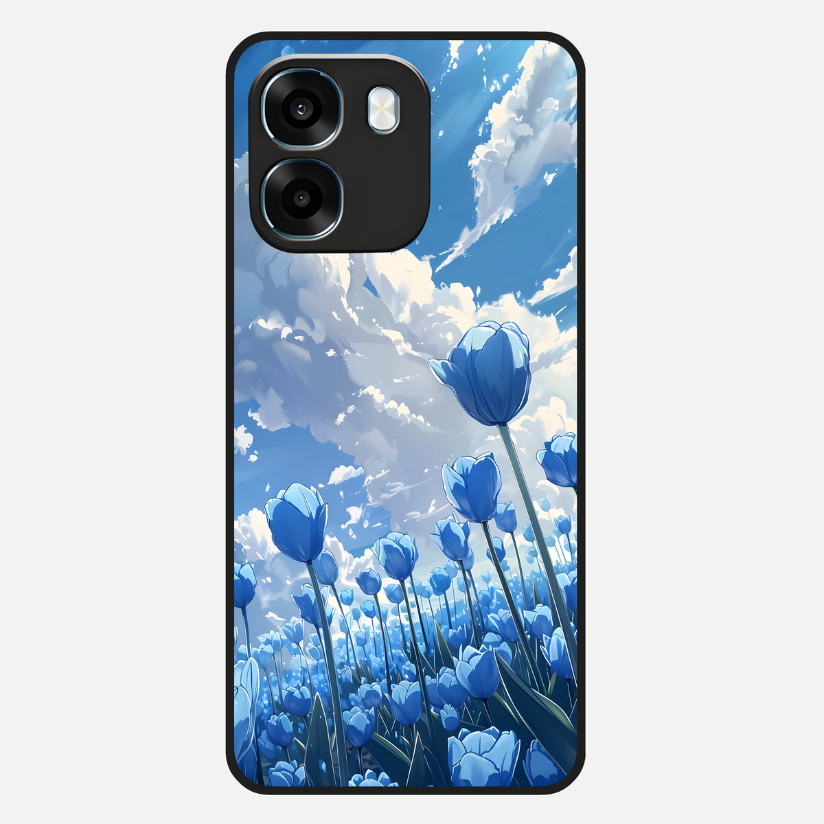  Blue Tulip Clouds Glass Case For Oppo K14 5G back cover – full design glossy printed glass finish