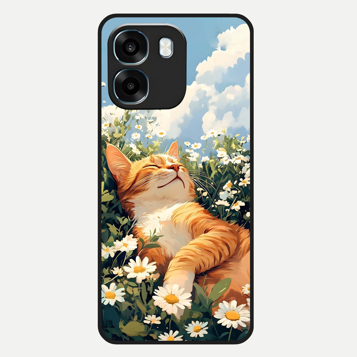  Cat And Flowers View Glass Case For Oppo K14 5G back cover – full design glossy printed glass finish