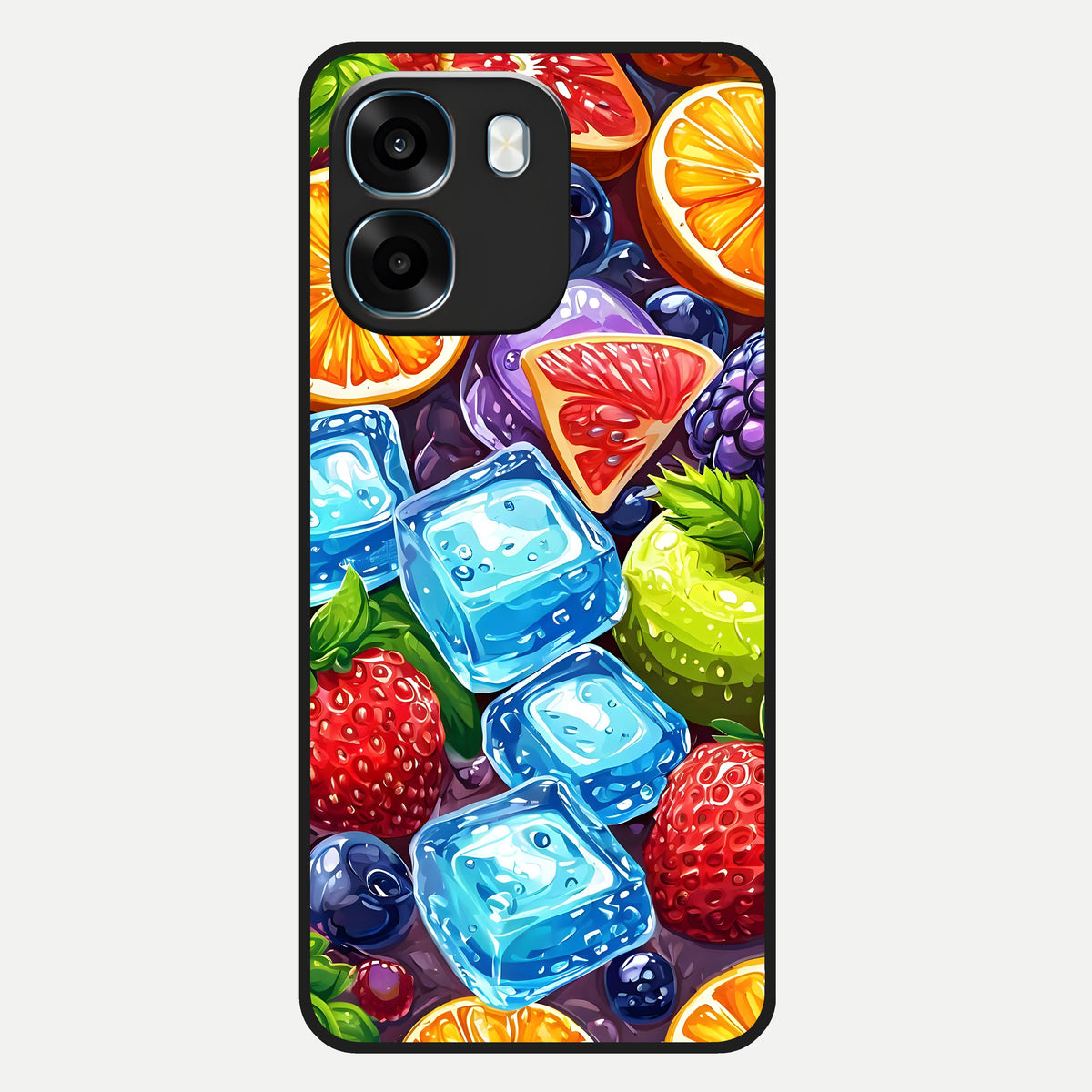 Colorful Fruits with Ice Glass Case For Oppo K14 5G back cover – full design glossy printed glass finish
