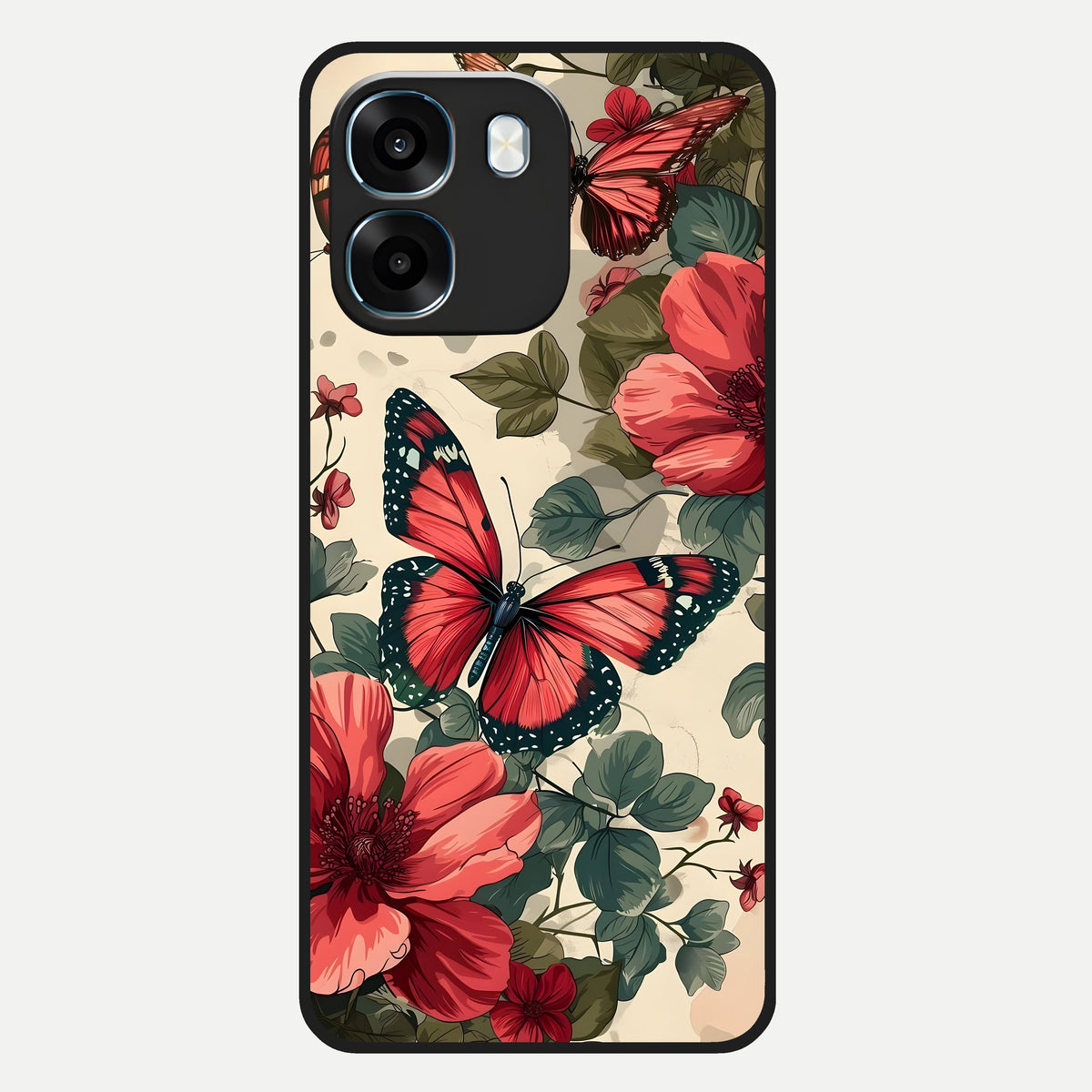  Crimson Butterfly Garden Glass Case For Oppo K14 5G back cover – full design glossy printed glass finish