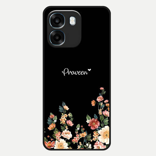  Floral Design Personalized Custom Name Glass Case For Oppo K14 5G back cover – full design glossy printed glass finish