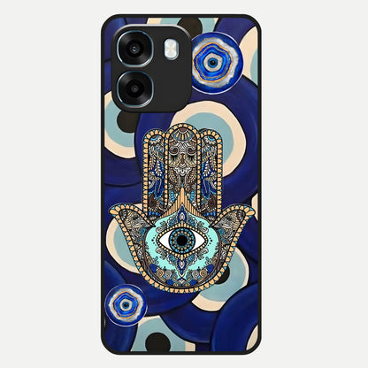  Hamsa Divine Guard Glass Case For Oppo K14 5G back cover – full design glossy printed glass finish