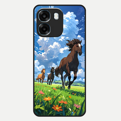  Majestic Horses Galloping Glass Case For Oppo K14 5G back cover – full design glossy printed glass finish