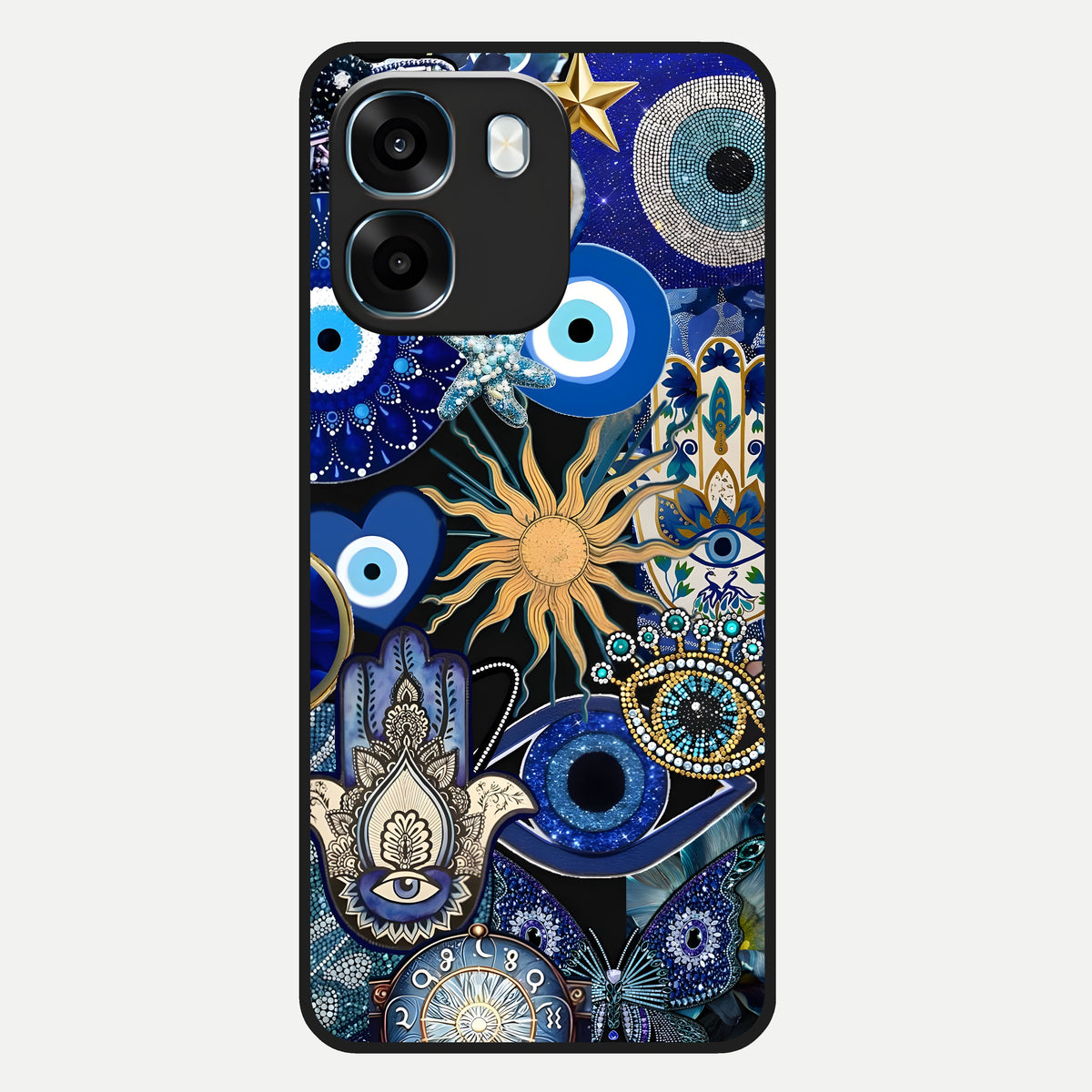  Mystic Blue Evil Eye Glass Case For Oppo K14 5G back cover – full design glossy printed glass finish
