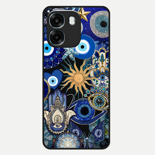  Mystic Blue Evil Eye Glass Case For Oppo K14 5G back cover – full design glossy printed glass finish
