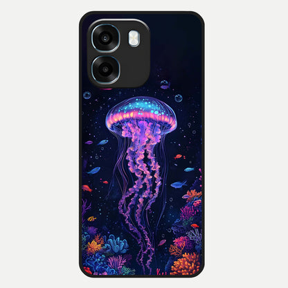  Neon Jellyfish Glass Case For Oppo K14 5G back cover – full design glossy printed glass finish