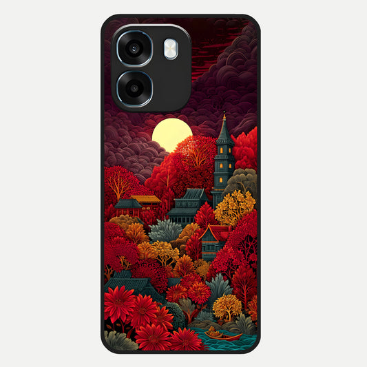  Scarlet Autumn Temple Glass Case For Oppo K14 5G back cover – full design glossy printed glass finish