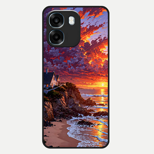  Sunset House By Sea Glass Case For Oppo K14 5G back cover – full design glossy printed glass finish