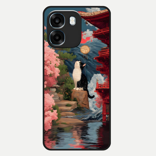  Temple Cat Scenery Glass Case For Oppo K14 5G back cover – full design glossy printed glass finish