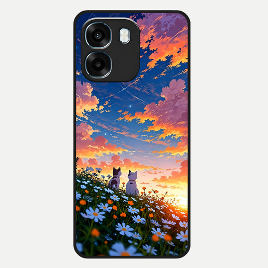  Two Cats Friends Glass Case For Oppo K14 5G back cover – full design glossy printed glass finish