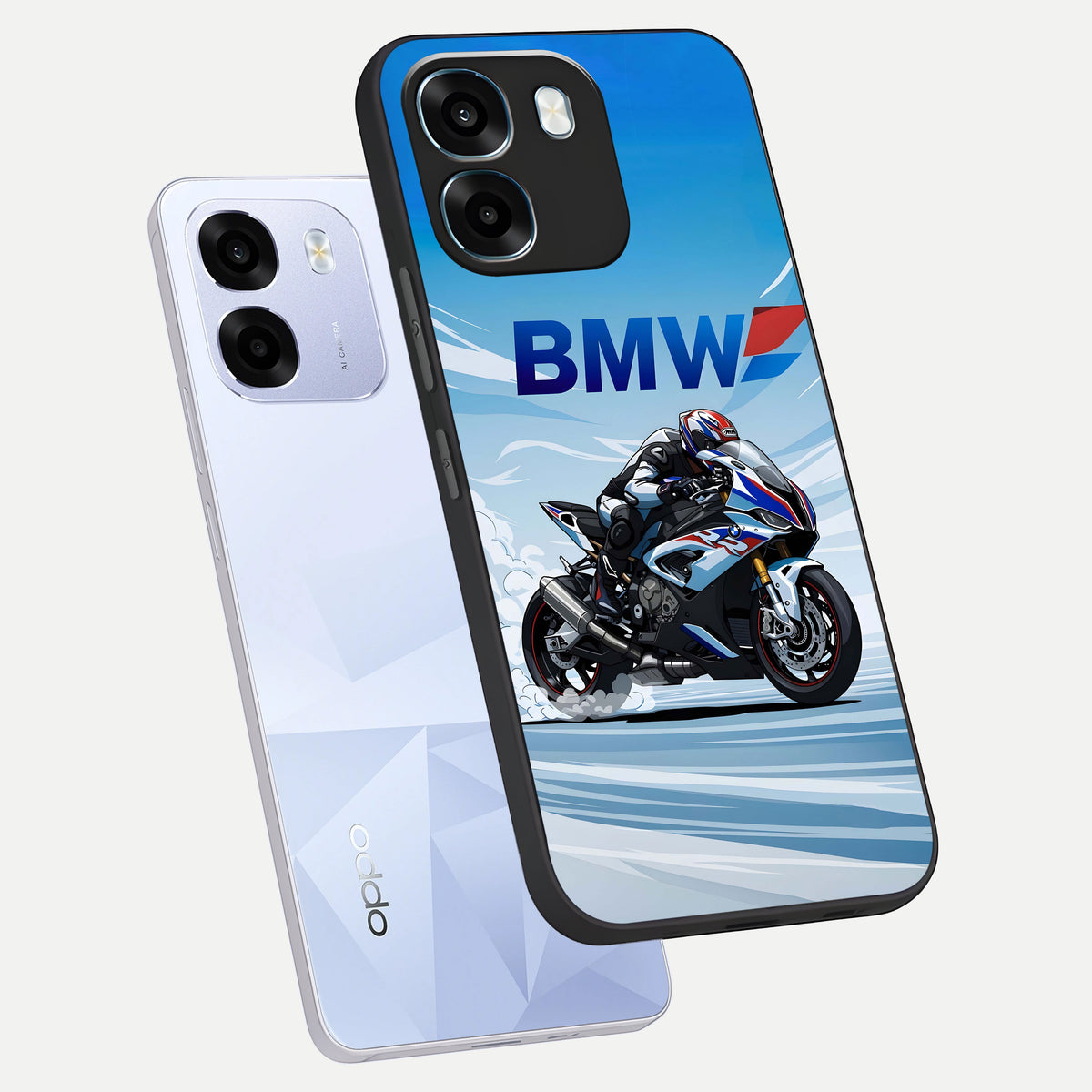  BMW Power Drift phone case For Oppo K14 5G showing premium glass back cover with detailed artwork