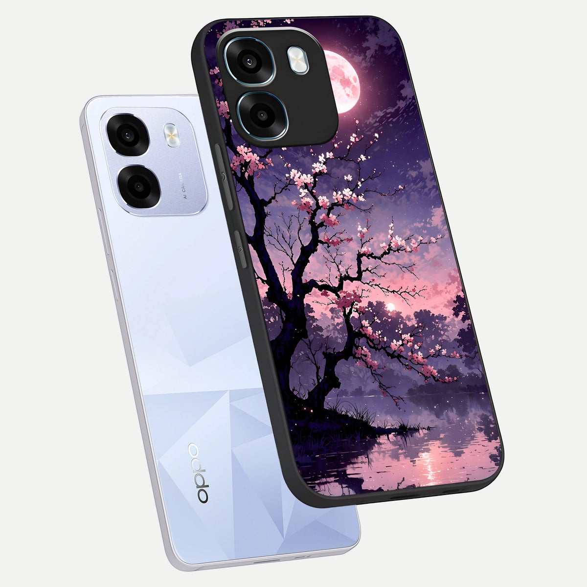  Blossom Pink Moon phone case For Oppo K14 5G showing premium glass back cover with detailed artwork