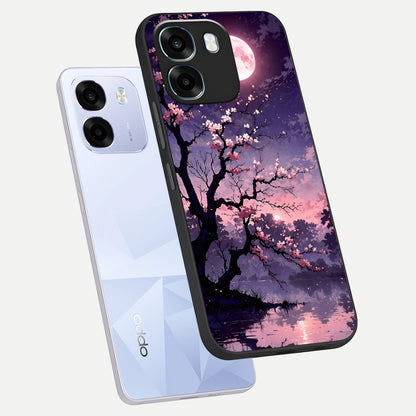  Blossom Pink Moon phone case For Oppo K14 5G showing premium glass back cover with detailed artwork