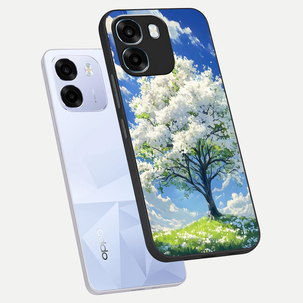  Blossom Sky Serenity phone case For Oppo K14 5G showing premium glass back cover with detailed artwork