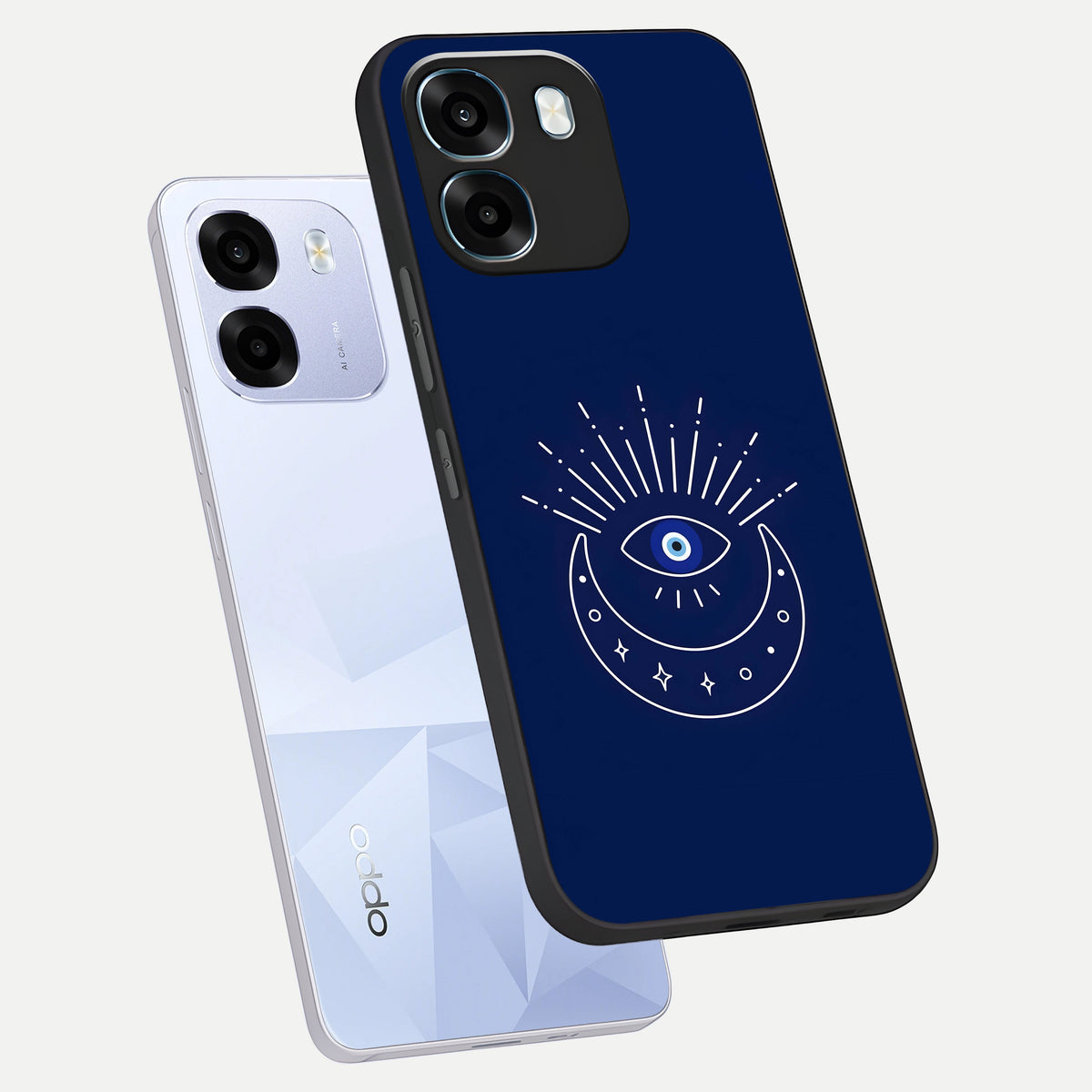  Blue Evil Eye phone case For Oppo K14 5G showing premium glass back cover with detailed artwork