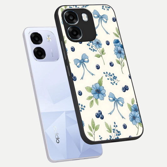  Blue Flower And Bow phone case For Oppo K14 5G showing premium glass back cover with detailed artwork