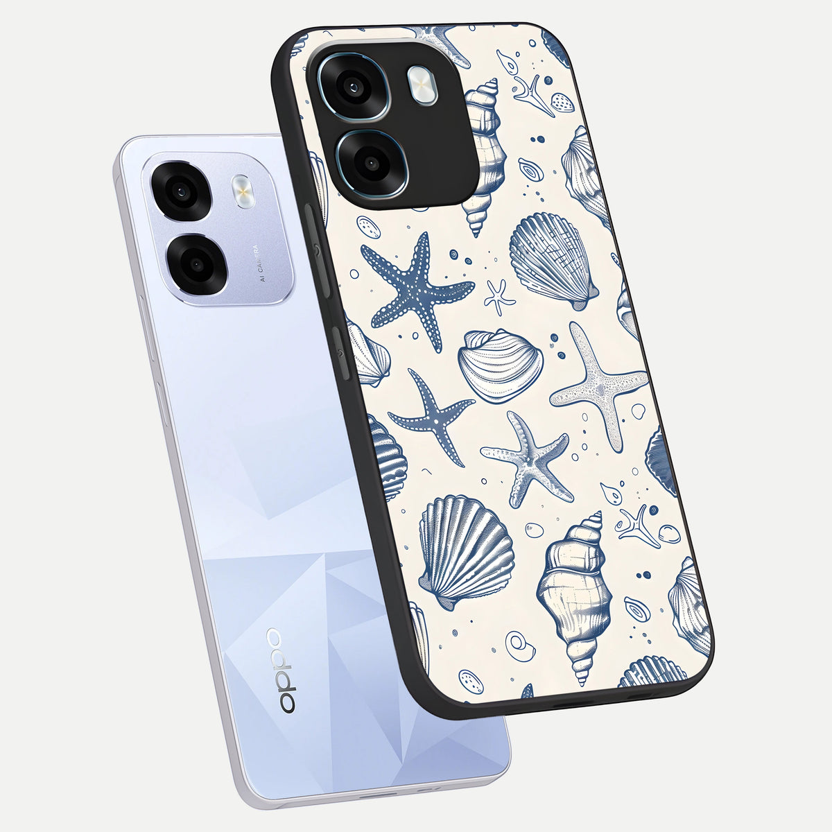  Blue Ocean Outline phone case For Oppo K14 5G showing premium glass back cover with detailed artwork
