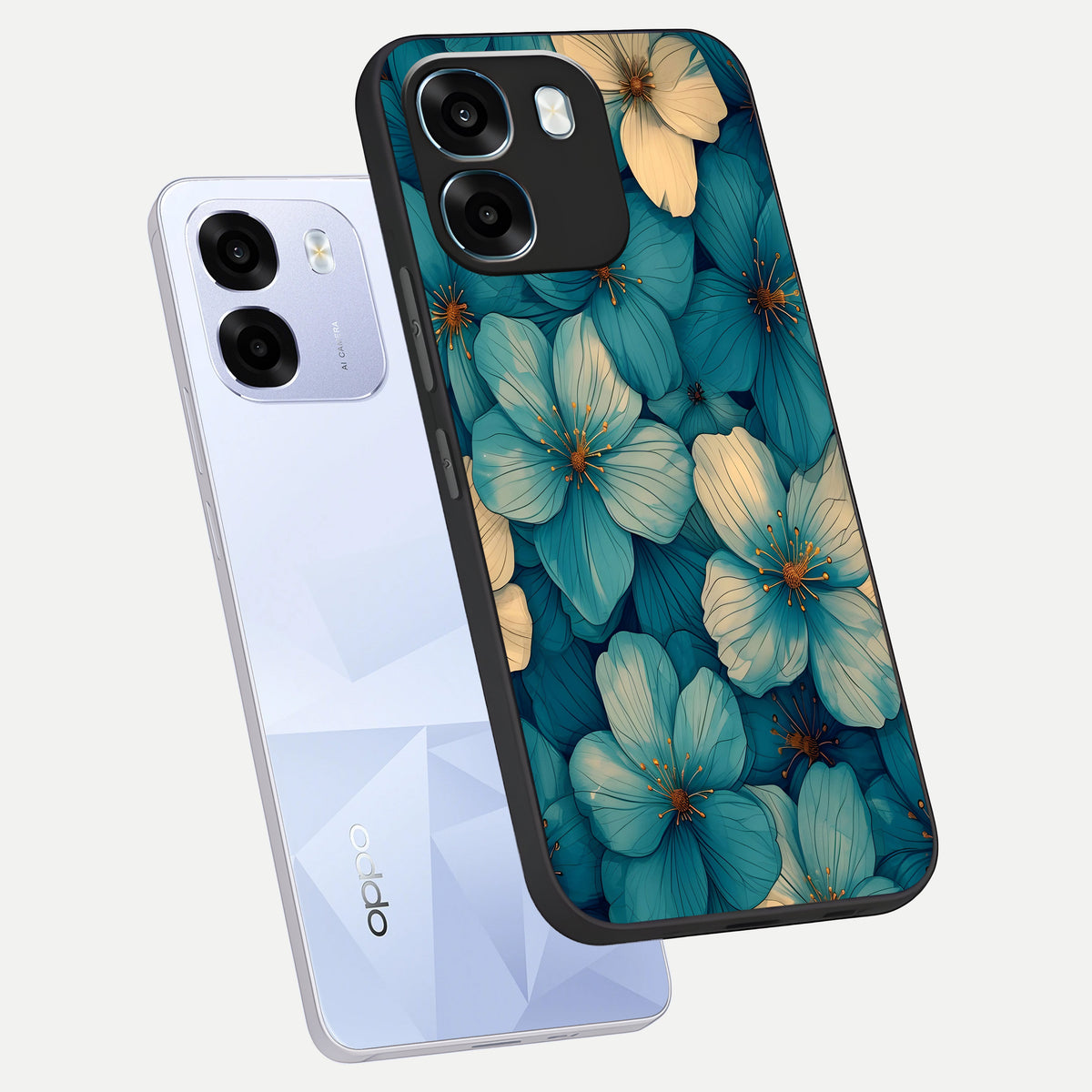  Blue Shade Floral phone case For Oppo K14 5G showing premium glass back cover with detailed artwork