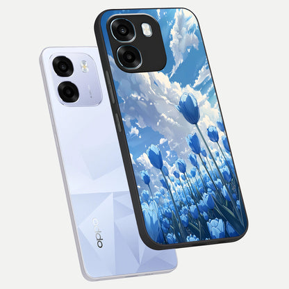  Blue Tulip Clouds phone case For Oppo K14 5G showing premium glass back cover with detailed artwork
