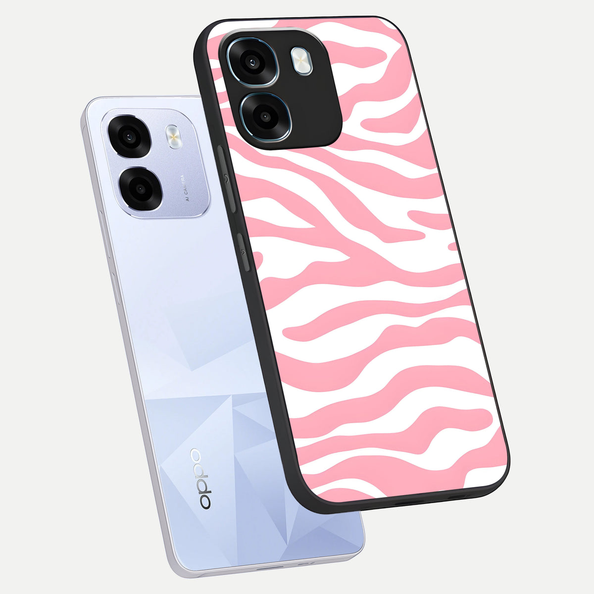  Blush Zebra Flow phone case For Oppo K14 5G showing premium glass back cover with detailed artwork