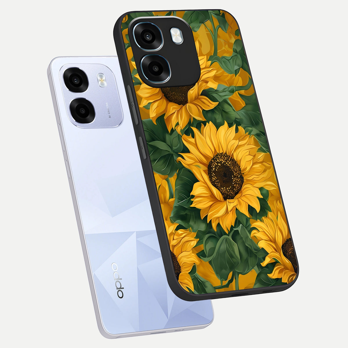  Bright Sunflower Bloom phone case For Oppo K14 5G showing premium glass back cover with detailed artwork