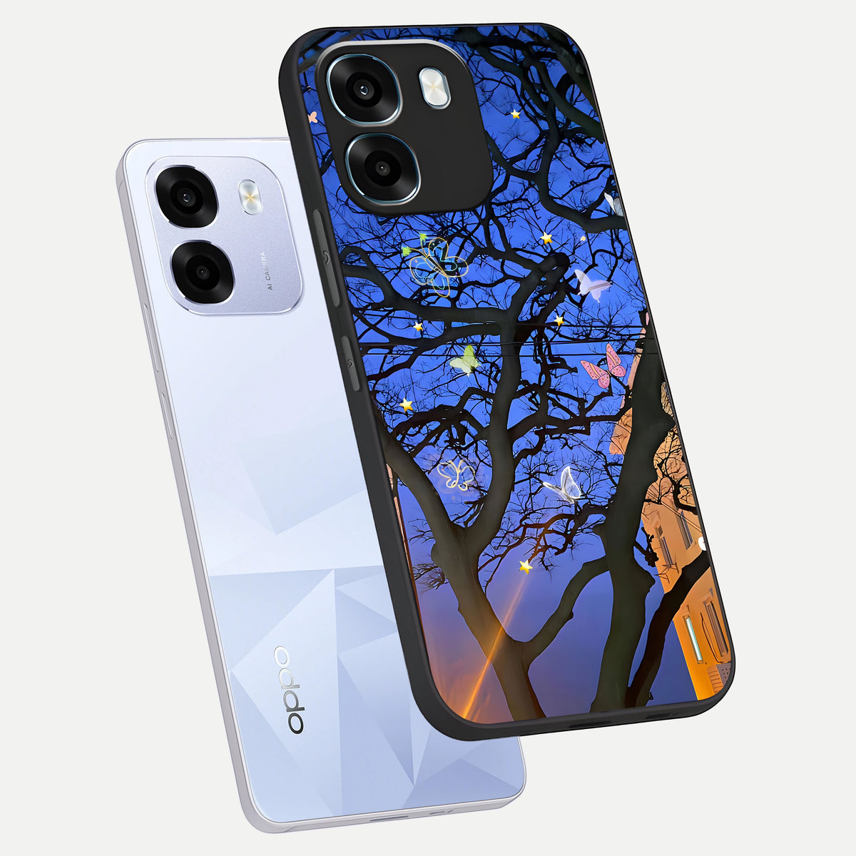  Butterfly Night Magic phone case For Oppo K14 5G showing premium glass back cover with detailed artwork