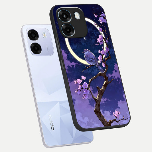  Celestial Bird Blossom phone case For Oppo K14 5G showing premium glass back cover with detailed artwork