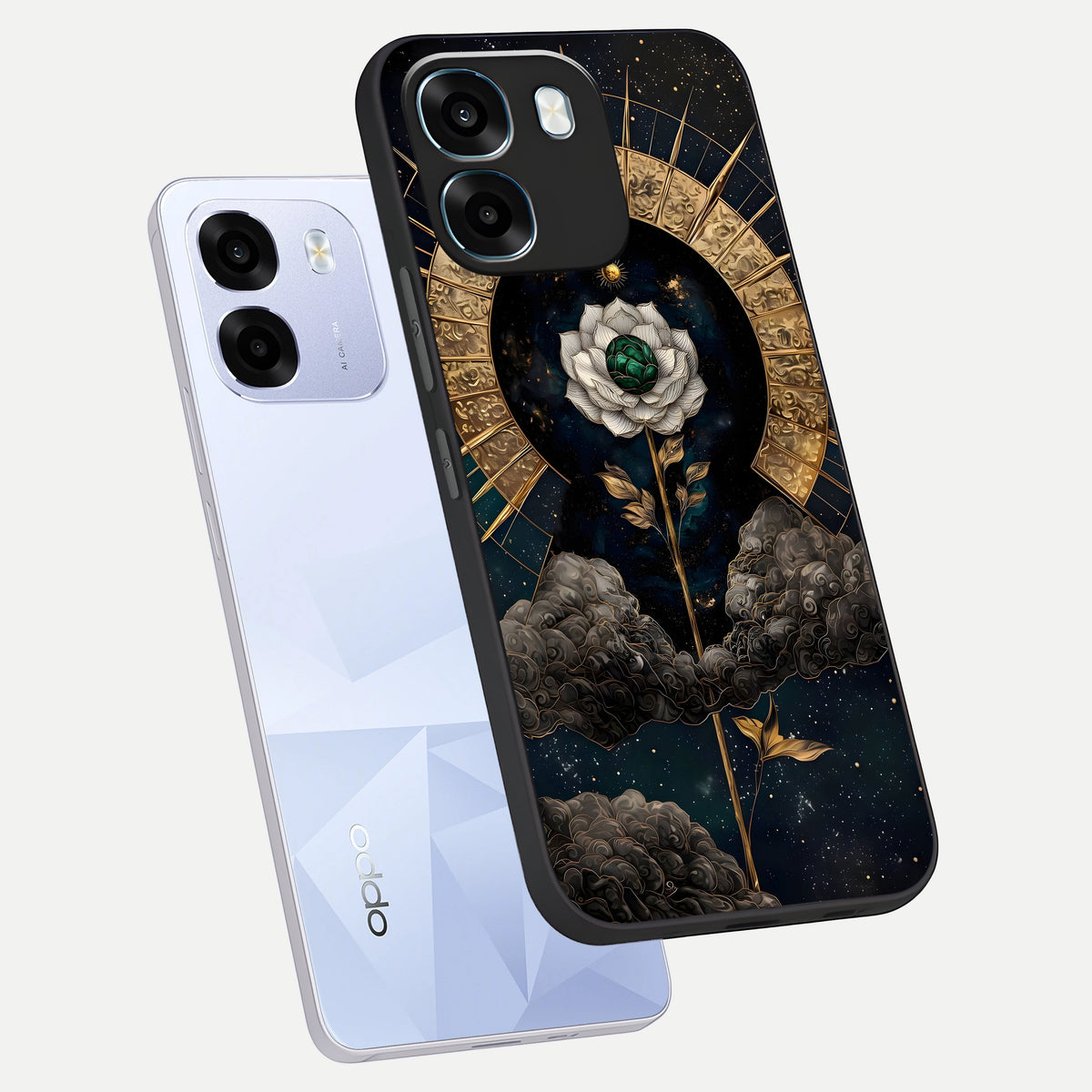  Celestial Lotus Morang phone case For Oppo K14 5G showing premium glass back cover with detailed artwork