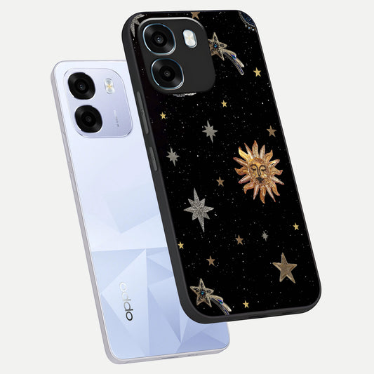 Celestial Moon With Stars phone case For Oppo K14 5G showing premium glass back cover with detailed artwork