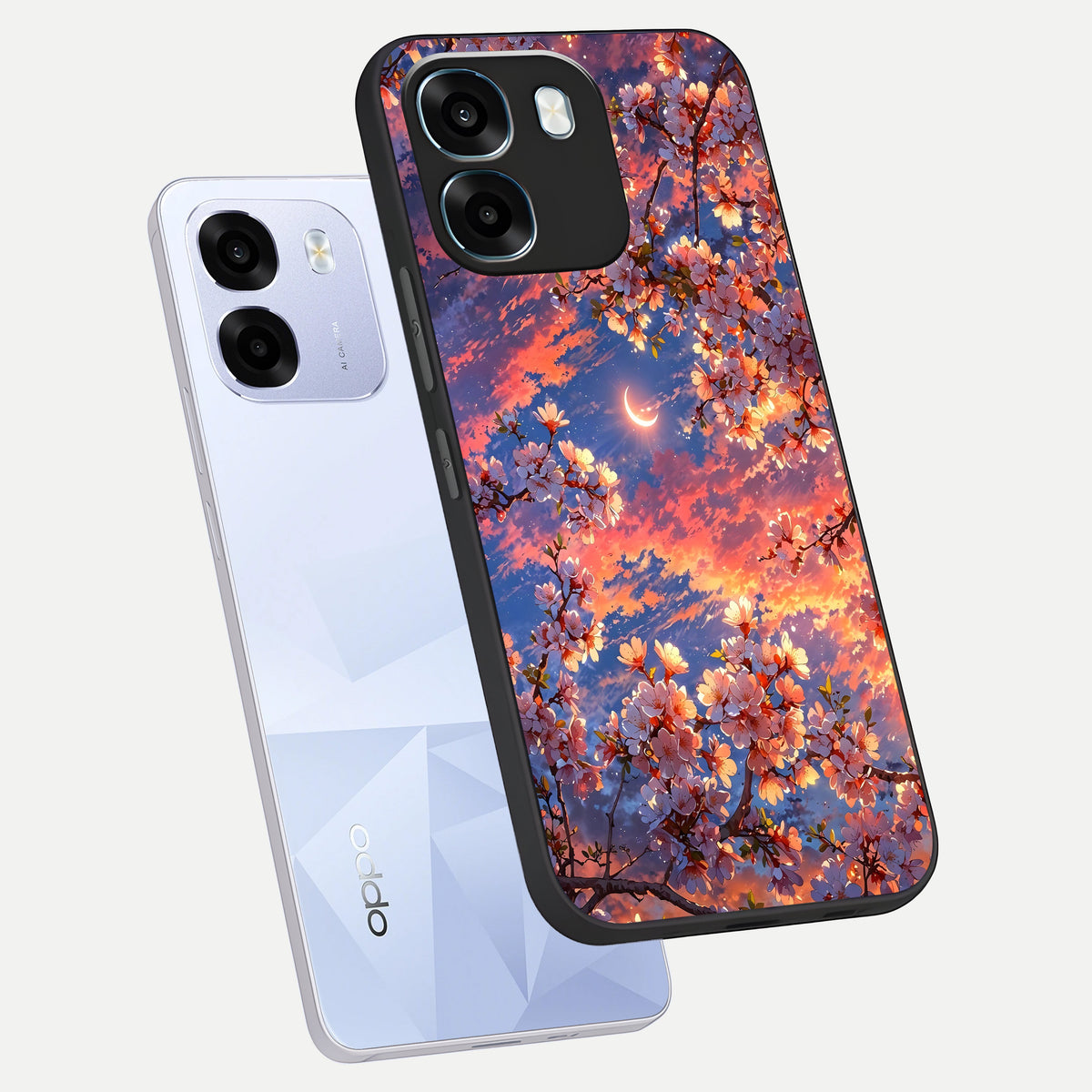  Celestial Sakura Sunset phone case For Oppo K14 5G showing premium glass back cover with detailed artwork