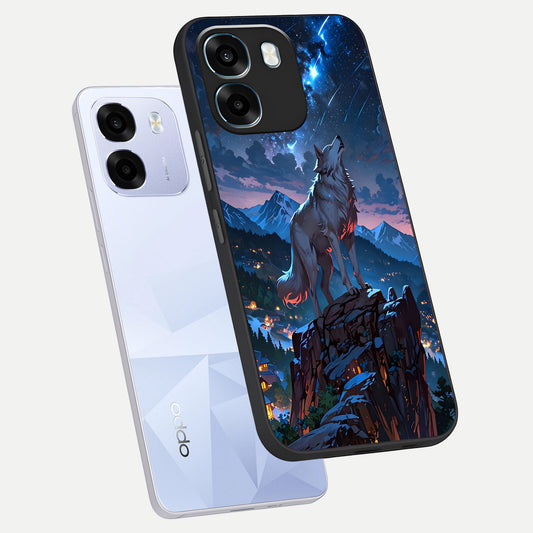  Celestial Wolf Howl phone case For Oppo K14 5G showing premium glass back cover with detailed artwork