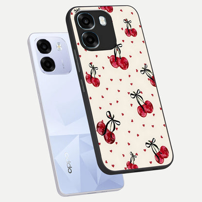  Cherry Heart Bow phone case For Oppo K14 5G showing premium glass back cover with detailed artwork