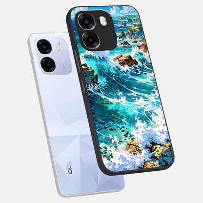  Coastal Blue Waves phone case For Oppo K14 5G showing premium glass back cover with detailed artwork