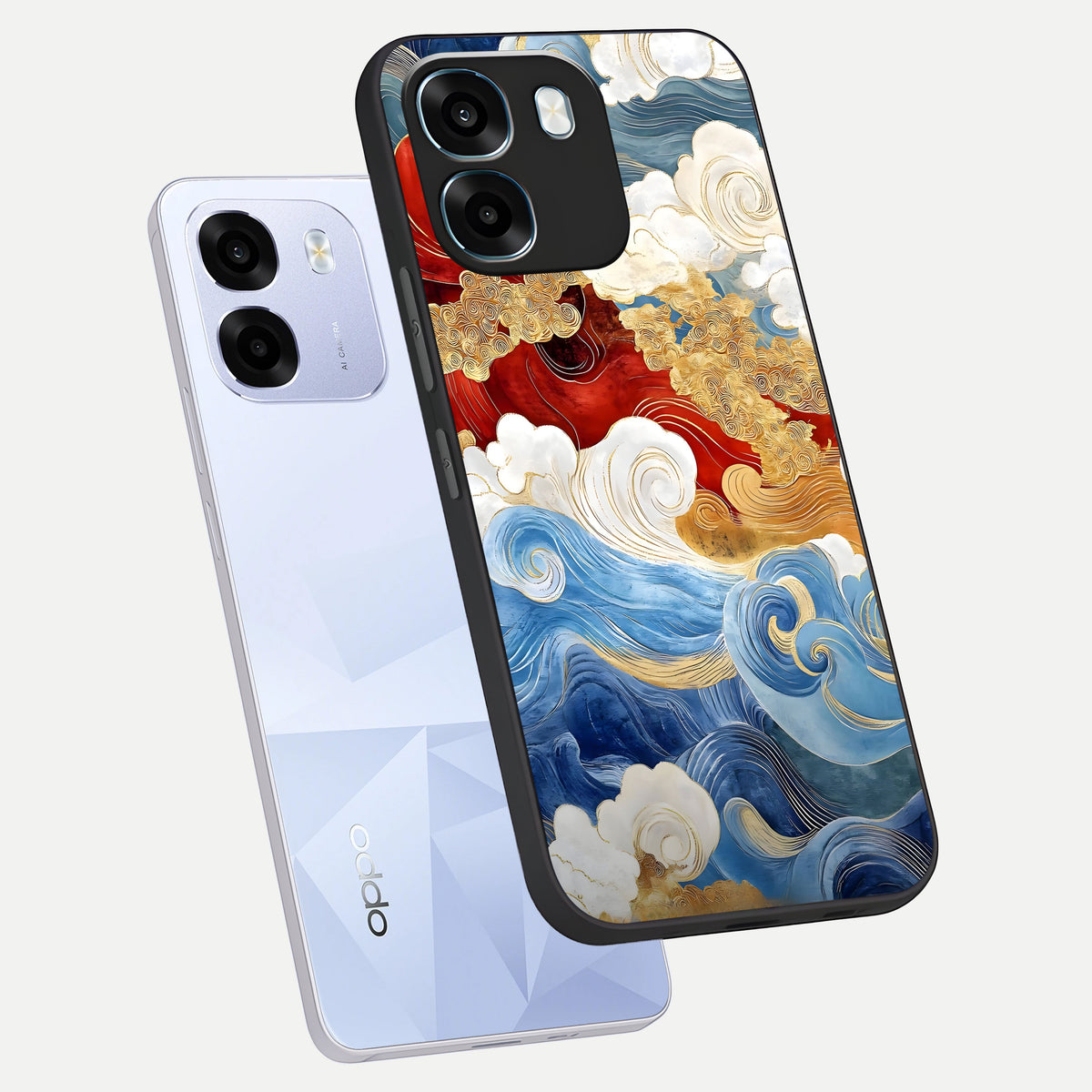  Colored Waves phone case For Oppo K14 5G showing premium glass back cover with detailed artwork