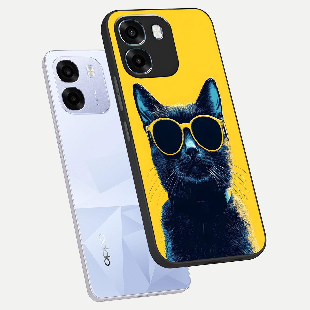  Cool Cat Vibes phone case For Oppo K14 5G showing premium glass back cover with detailed artwork