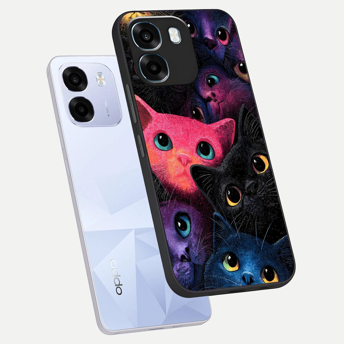  Cosmic Cats Dreams phone case For Oppo K14 5G showing premium glass back cover with detailed artwork