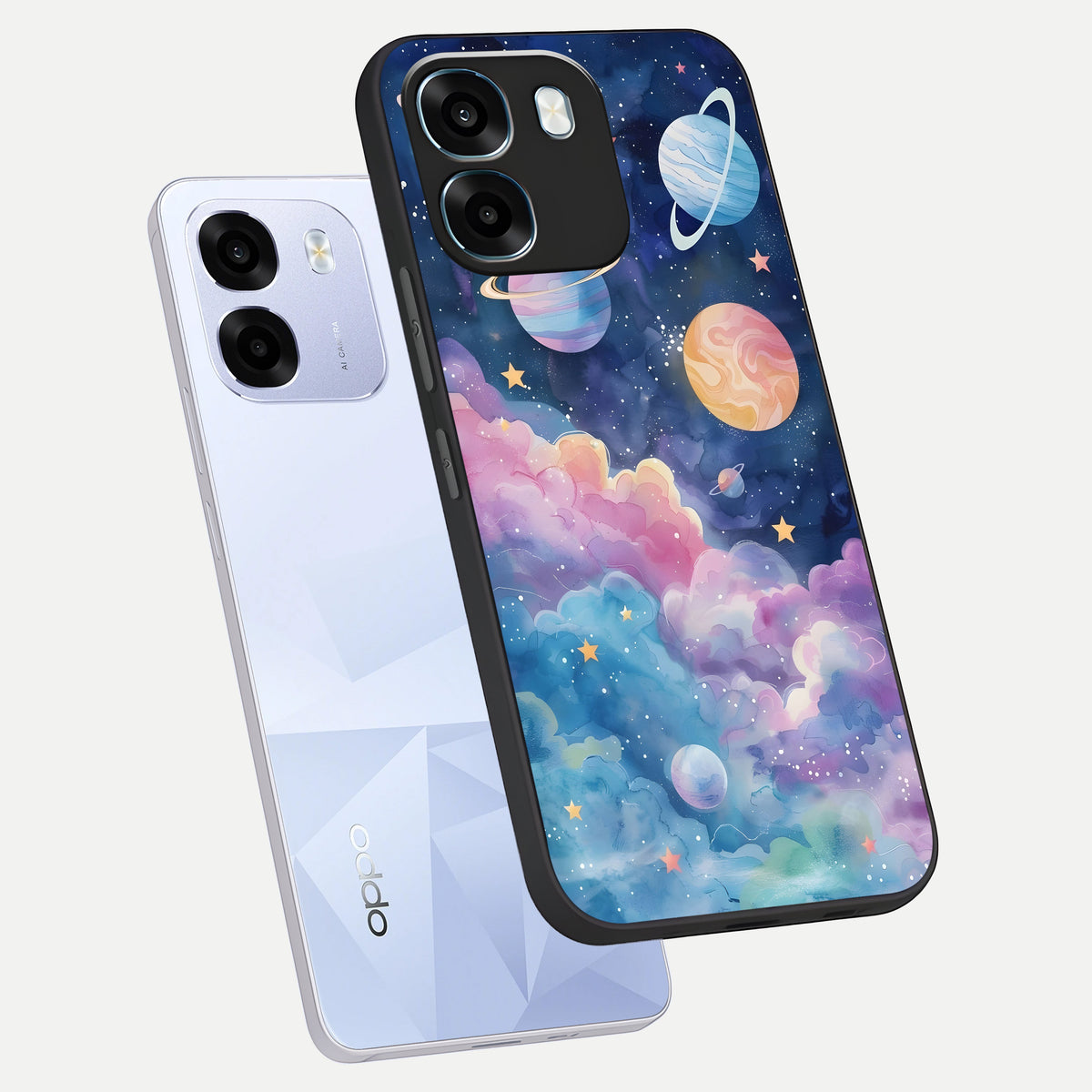  Cosmic Planet Dreams phone case For Oppo K14 5G showing premium glass back cover with detailed artwork