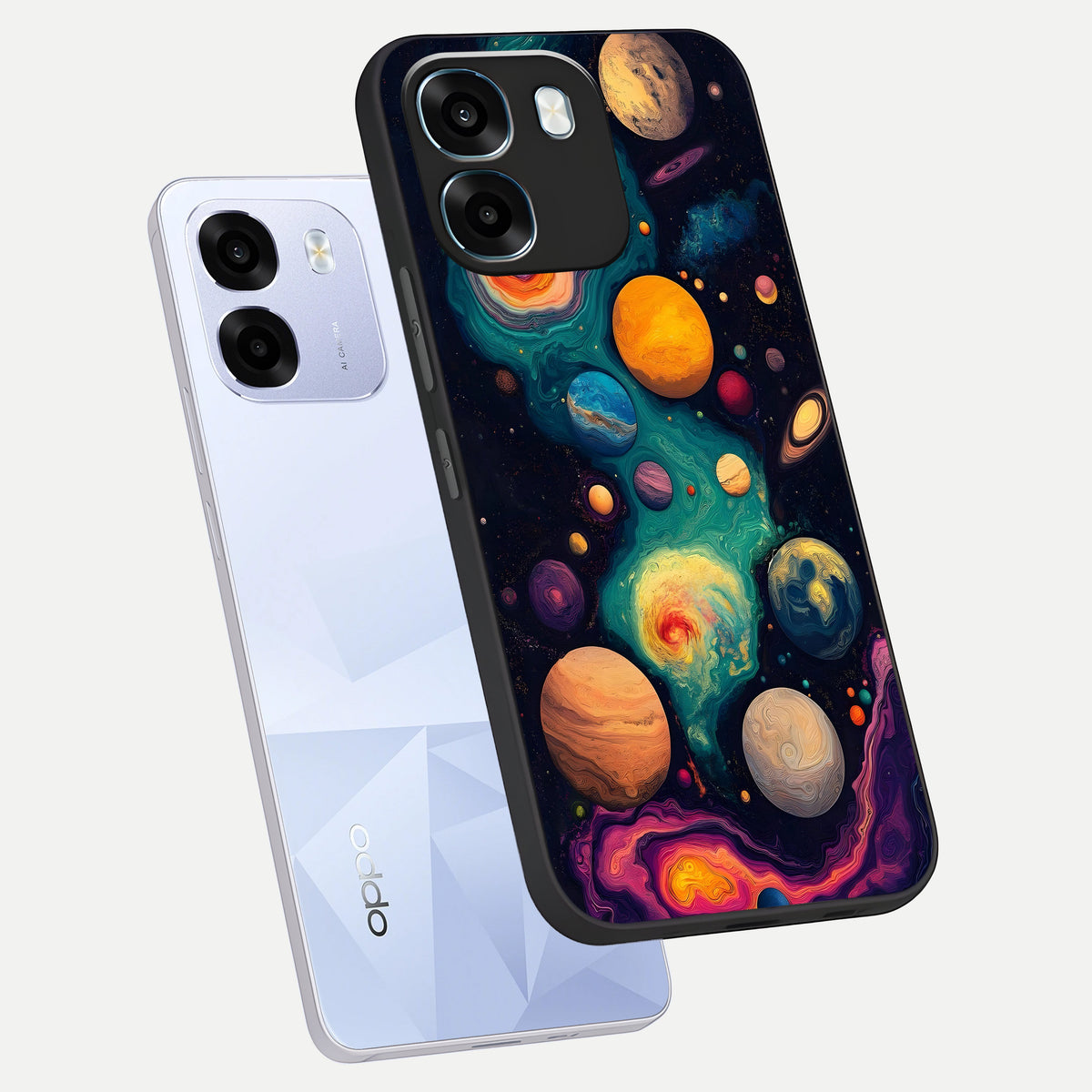  Cosmic Planet Journey phone case For Oppo K14 5G showing premium glass back cover with detailed artwork