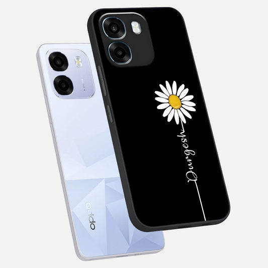  Custom Name White Flower phone case For Oppo K14 5G showing premium glass back cover with detailed artwork